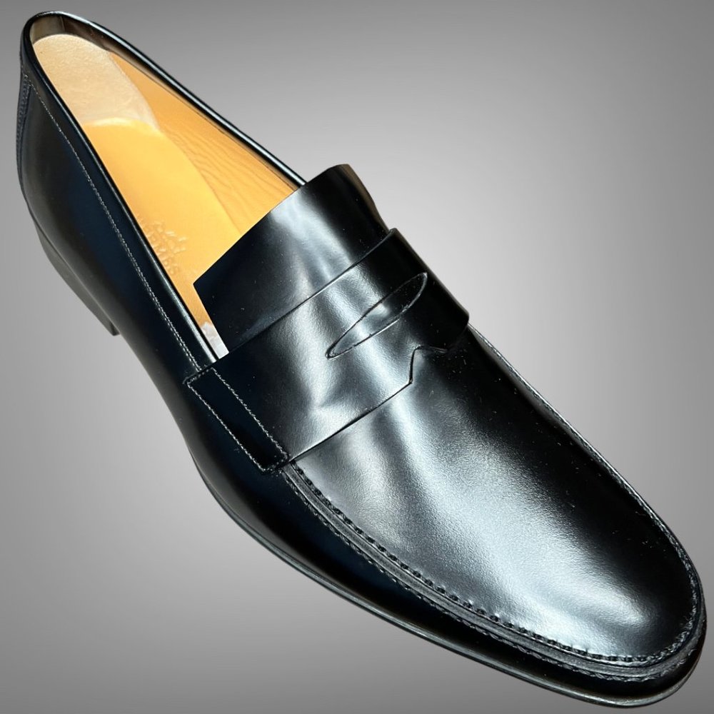 Hermes Elegant Black Tuscan Calfskin Leather Tokyo Penny Loafer EU 40 New Box